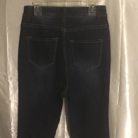 Bob jeans High Waisted Dark Wash Destroyed Distressed Skinny Jeans 7/8 - Picture 3 of 5